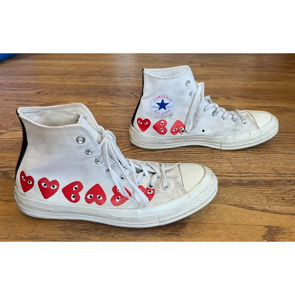 PLAY Comme Des Garcons x Converse White Hearts Sneakers Trainers  Mens Size 9
